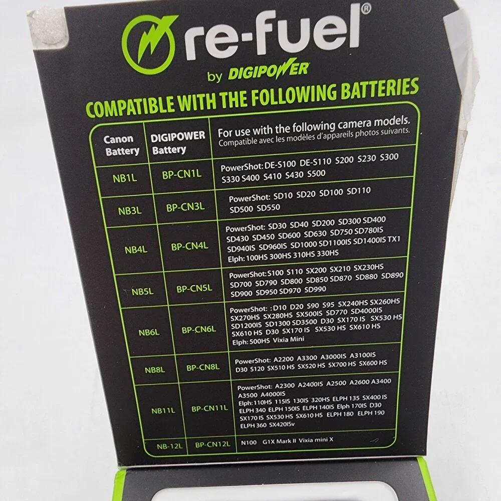 Re-Fuel By Digipower Canon Digital Camera Travel Charger Black